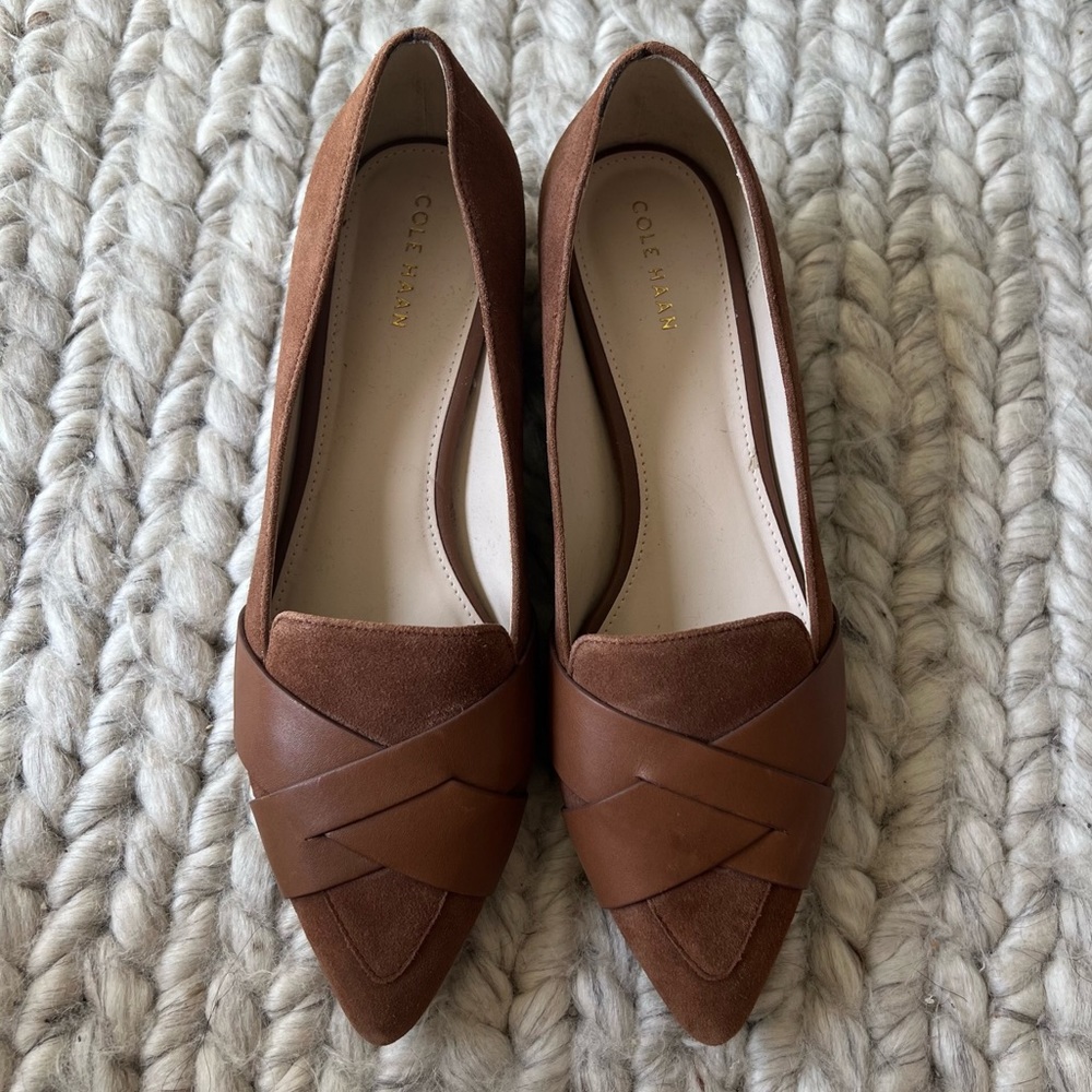 NWOT Cole Haan Camila Skimmer Flat Cognac Brown Pointed Toe Block Heel Size 7
